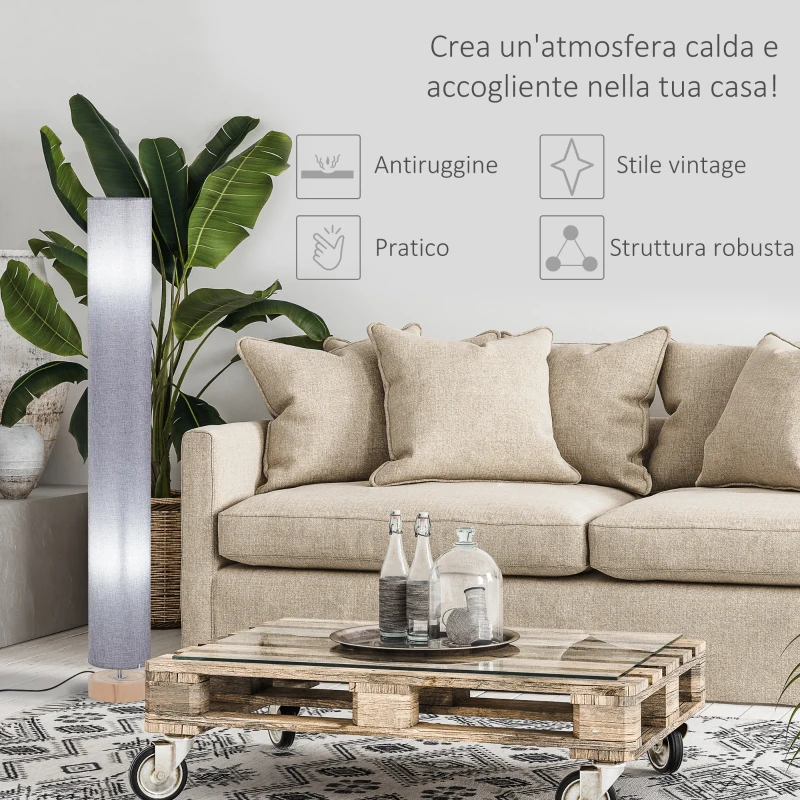 HOMCOM Lampada da Terra a Stelo Minimo Ingombro Interruttore a Pedale e Tappetino antiscivolo Certificati CE, ROHS Legno di Pino Tessuto di Lino 15×15×120cm