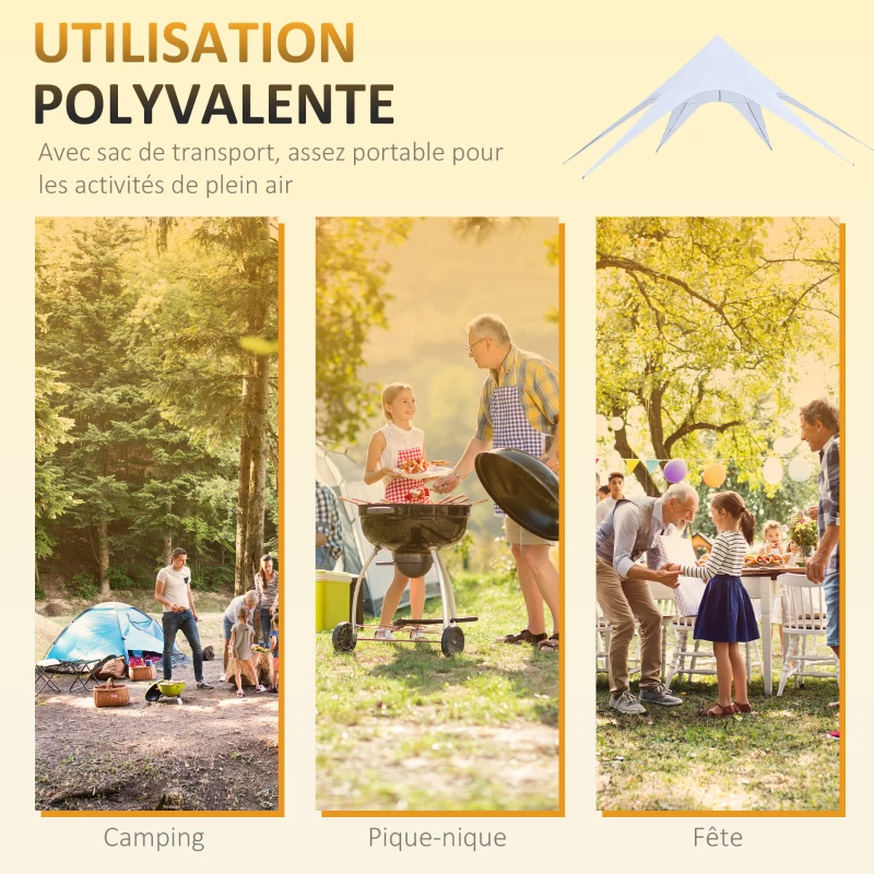 Outsunny Tente de Jardin XXL en étoile bâche Anti-Pluie Voile d'ombrage Toile de Camping 10 x 10 x 4 m Polyester Haute densité 210D imperméable bleu clair