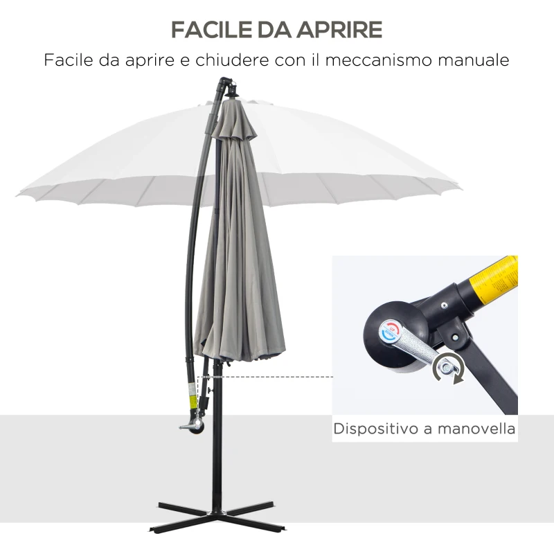 Outsunny Ombrellone Decentrato da Giardino 3x2.6 m a 18 Stecche con Base a Croce, Grigio