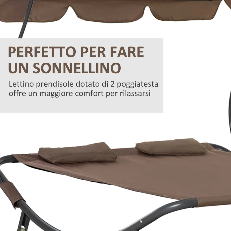 Outsunny Lettino Matrimoniale 2 Posti Parasole Regolabile da Esterno e Giardino 200x175 x134cm Marrone