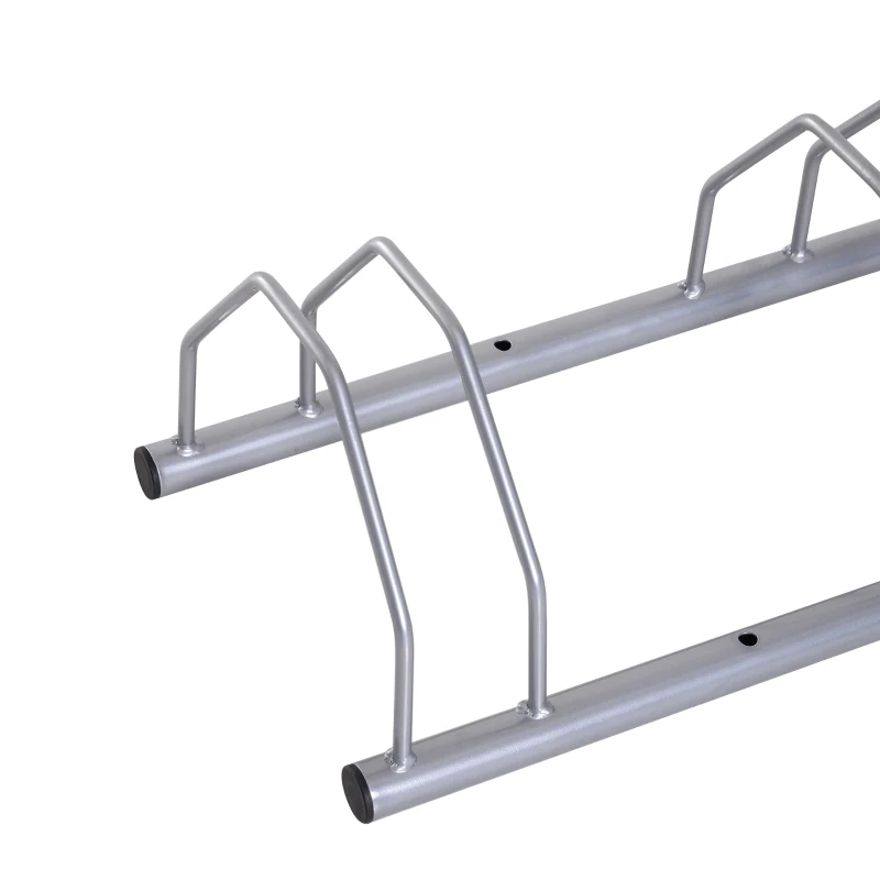 HOMCOM Fahrradständer für 4 Fahrräder Stahl Fahrradhalter mit 35-55 mm Reifenbreiten freistehender Bodenparker Abstellständer Radständer für Boden- oder Wandmontage 108,5 x 30 x 21,5cm Silber