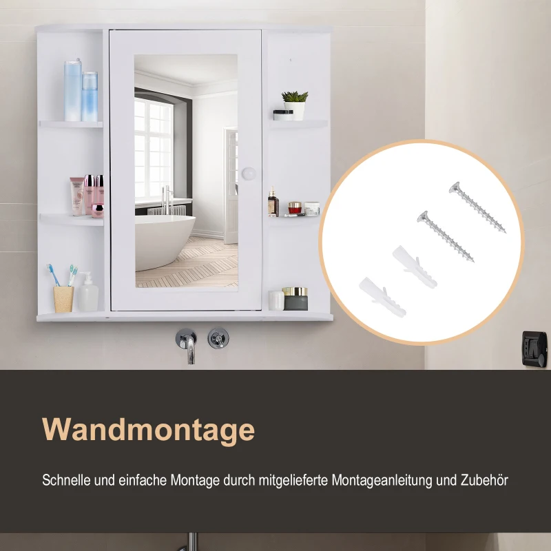 HOMCOM Spiegelschrank Badspiegel Wandmontage Hängeschrank Badezimmerregal Badeschrank 8 Fächer Mehrzweckschrank für Badezimmer MDF Weiß 66 x 17 x 63