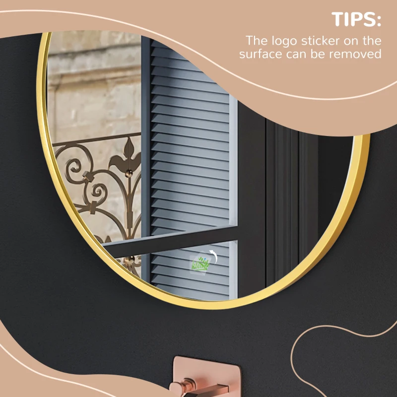 kleankin Specchio Bagno Rotondo con Cornice da Parete in Lega di Alluminio, Ø50x2cm, Oro