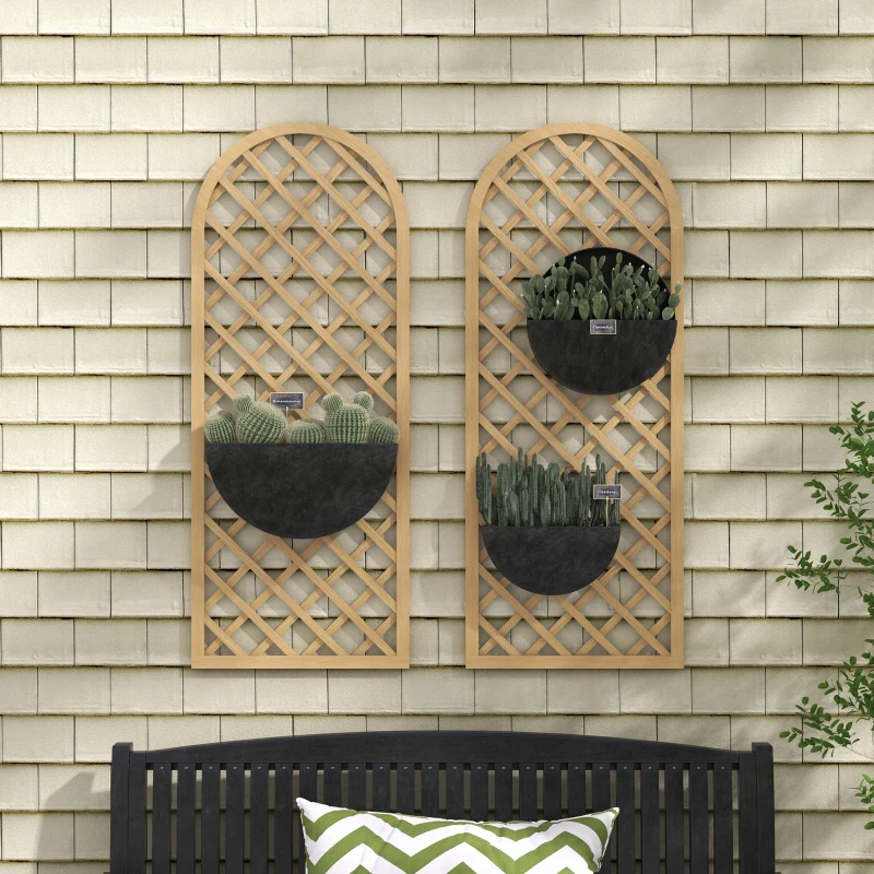 Outsunny Lot de 2 treillis en bois - panneau arc pour plantes grimpantes - dim. un panneau : 60L x 150H cm