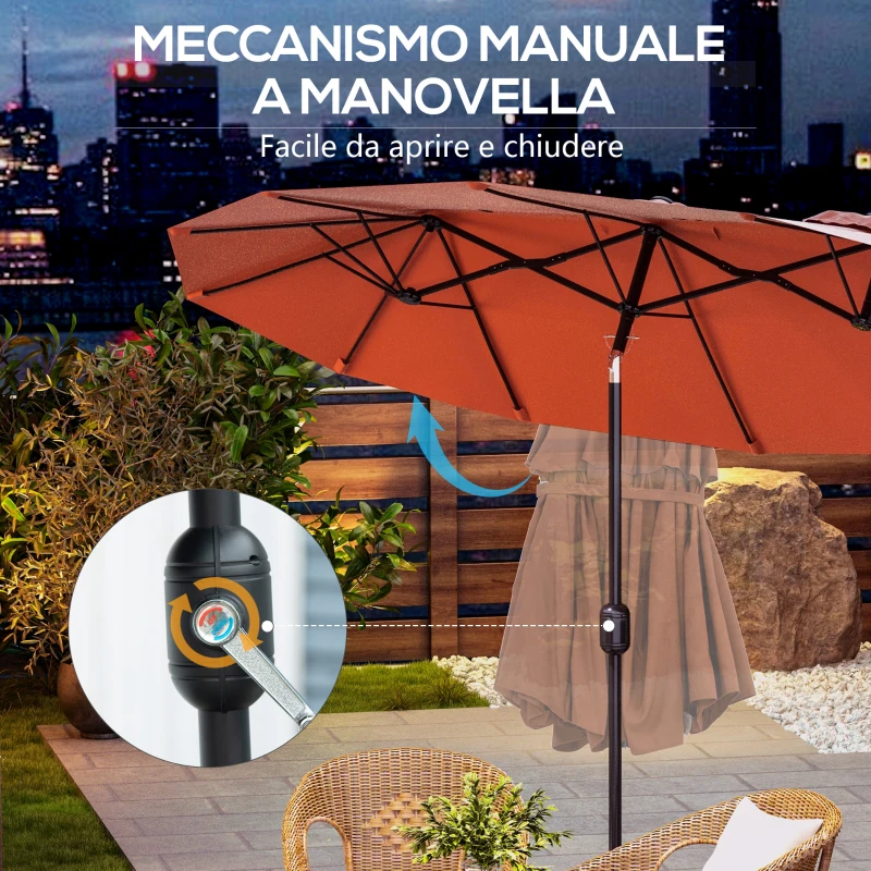 Outsunny Ombrellone da Giardino Doppio Inclinabile con Apertura a Manovella, 295x152x222cm, Rosso