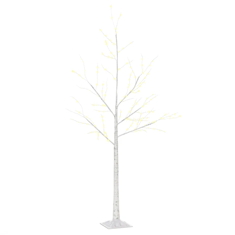 Outsunny Albero di Natale Bianco con Luci LED, Base Quadrata e Cavo di Alimentazione, in Acciaio e PP, 20x20x150