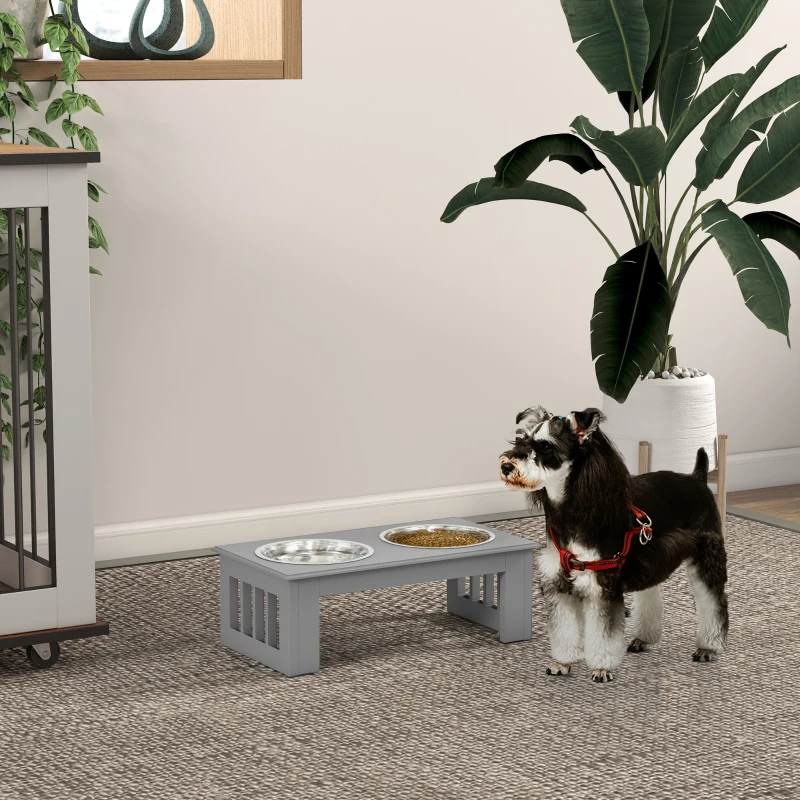 PawHut Raised Dog Feeding Bowls with Stand, Stainless Steel for  Extra Small and Small Dog, 44L x 24W x 15H cm - Grey