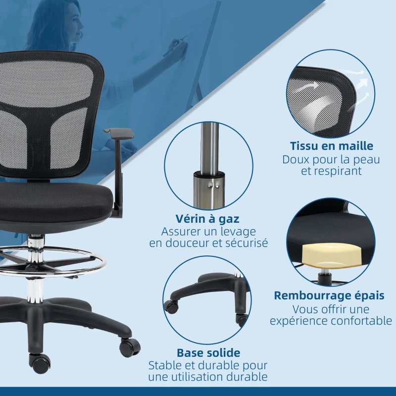 Vinsetto Lot de 2 fauteuils de bureau chaise en maille chaise de bureau assise haute réglable avec repose-pied