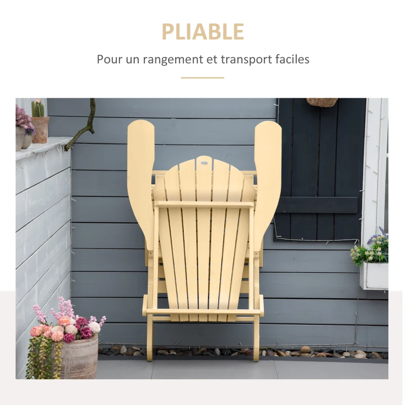 Outsunny Fauteuil de jardin Adirondack pliable avec repose-pied intégré en bois de pin