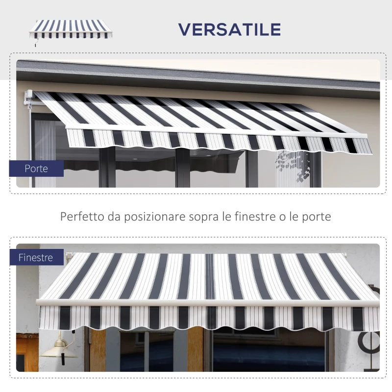 Outsunny Tenda da Sole a Bracci 2.5x2m Avvolgibile Manuale in Alluminio e Poliestere Blu e Bianco