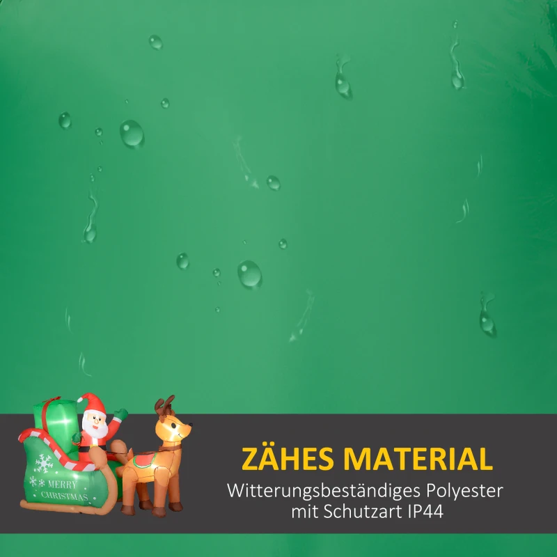 Outsunny Weihnachtsmann mit Schlitten & Rentier, aufblasbar, weiße LED-Beleuchtung, 210 x 80 x 140 cm