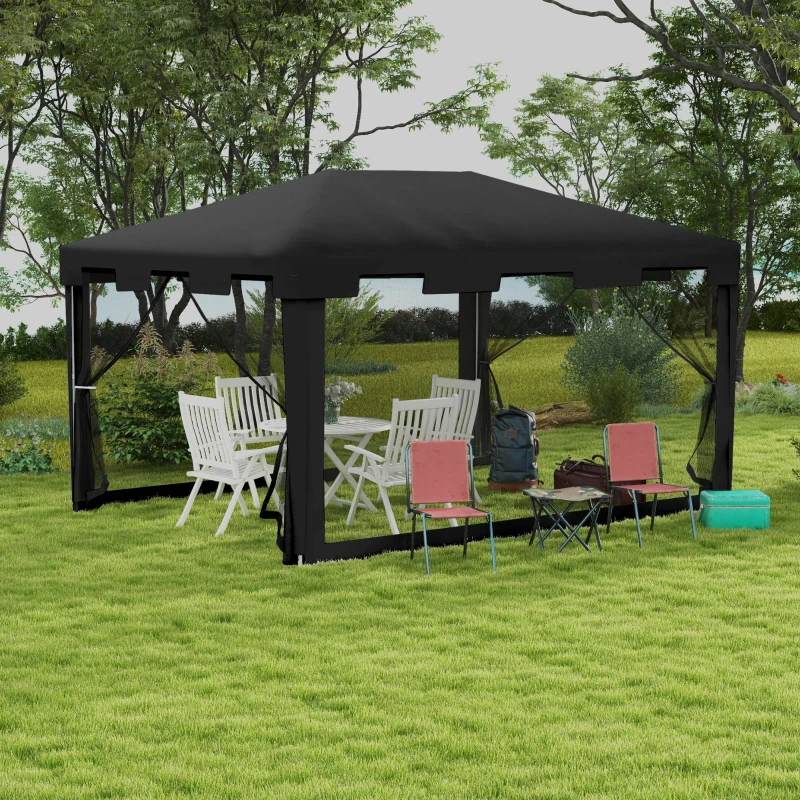 Outsunny 4 x 3 m Party Tent Wedding Gazebo Outdoor Waterproof PE Canopy Shade with Panel