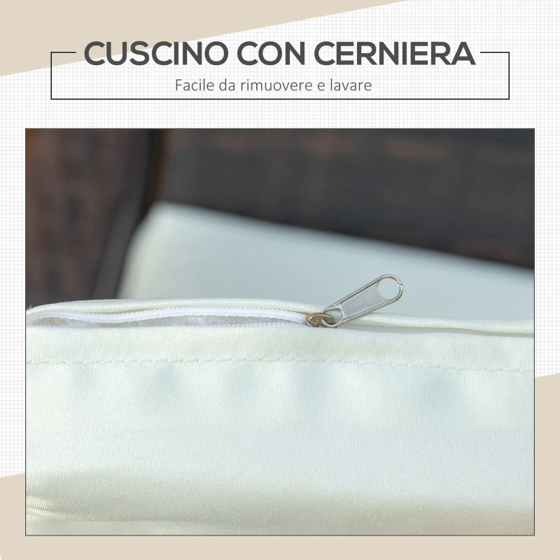 Outsunny Set Mobili da Giardino in Rattan PE con Tavolino e 2 Sedie con Cuscini Sfoderabili, Marrone e Crema