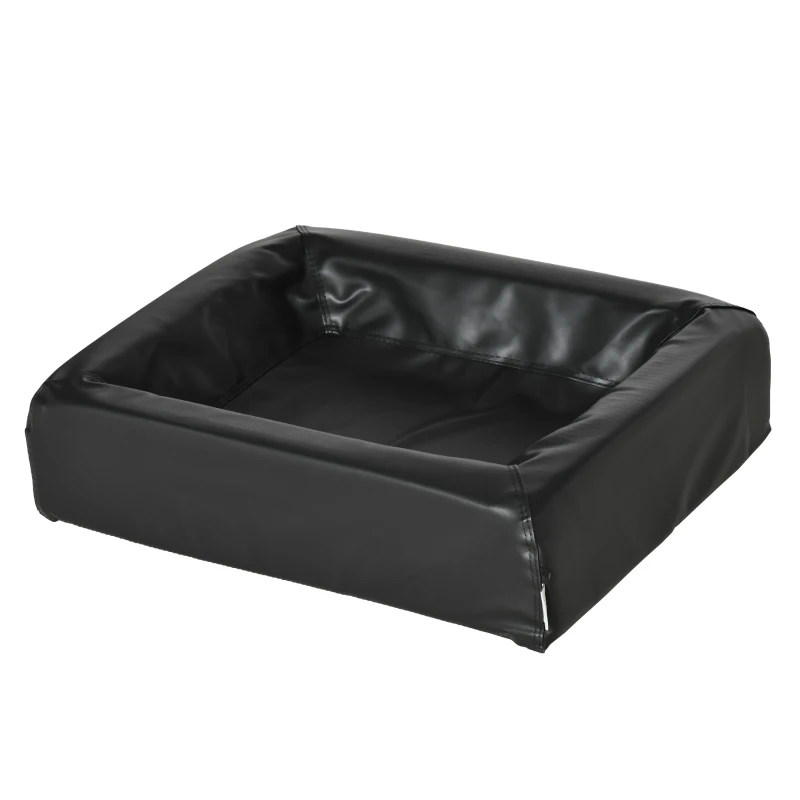PawHut Colchón para Mascotas Tapizado en Cuero PU Acolchado de Espuma y Lavable con Cremallera 58x49x14,5 cm Negro
