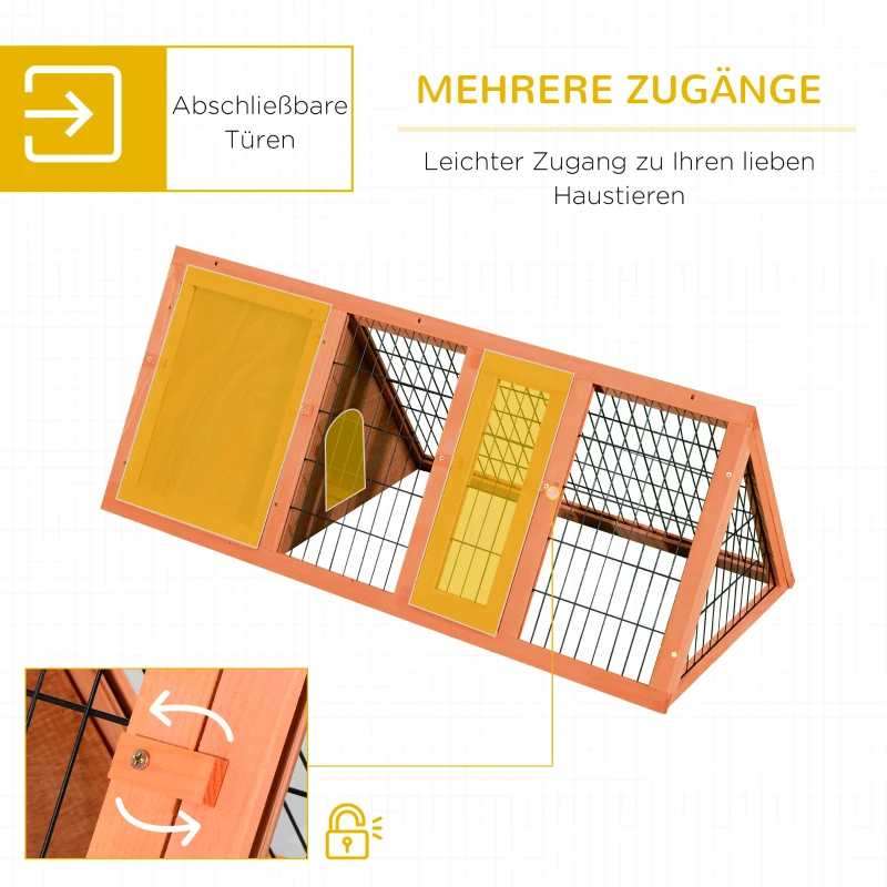PawHut Kleintierstall 3-eckig Kleintierkäfig, Kleintiergehege mit Tür, Kleintierhaus, Meerschweinchenstall, Auslauf aus Tannenholz, Orange 118 x 50 x 45 cm