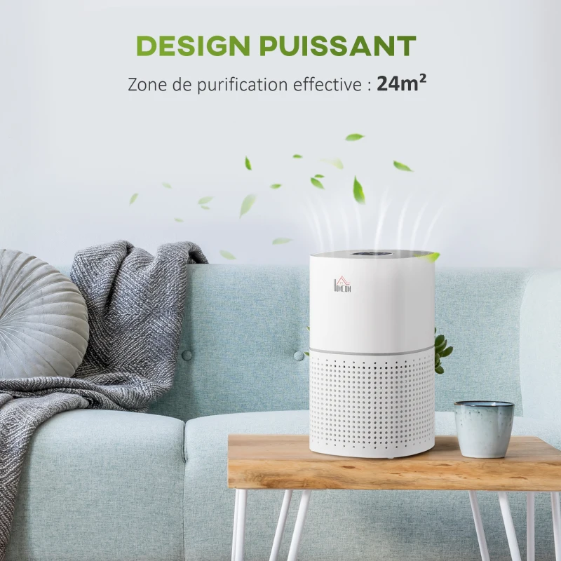 HOMCOM Purificateur d'air HEPA, Ioniseur, CADR 225m³/h mode de veille silencieux 50W minuterie 4 vitesses - dim. 22L x 22l x 36H cm - blanc