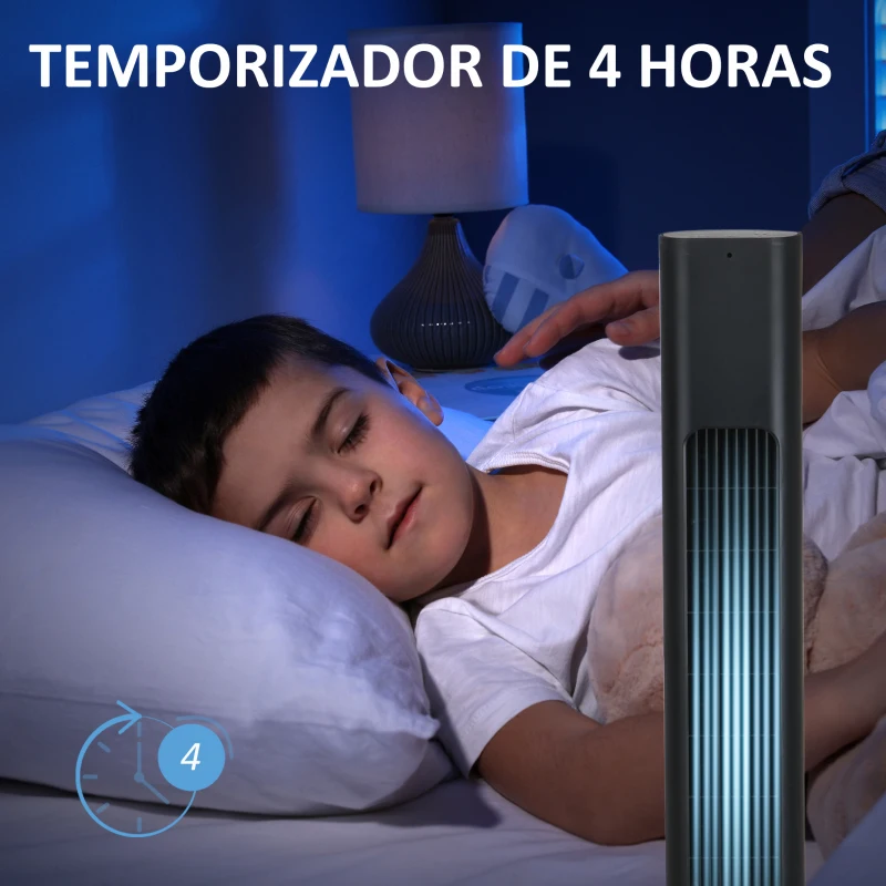 HOMCOM Ventilador de Torre con Mando a Distancia Oscilación de 75° Temporizador 3 Velocidades 3 Modos Ø18x78,5 cm Negro