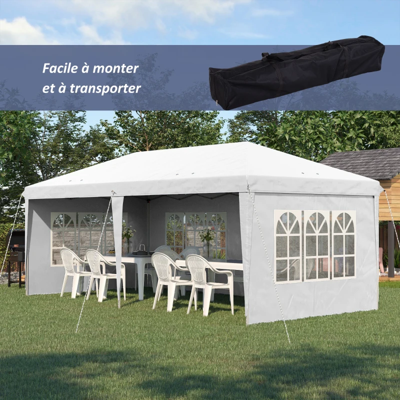 Outsunny Tonnelle pop-up pliante - tente de réception - 3 x 6 m 3 cotés démontables blanc