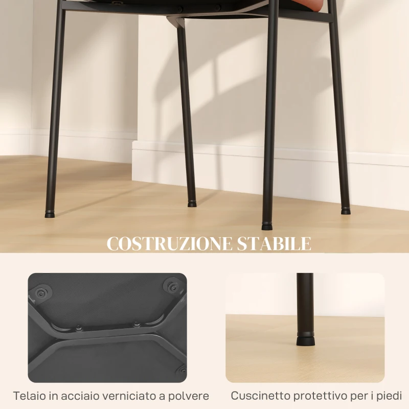 HOMCOM Set 2 Sedie da Pranzo Imbottite e Monoblocco, in Tessuto Effetto Lino e Acciaio, 59x56x78 cm, Arancione
