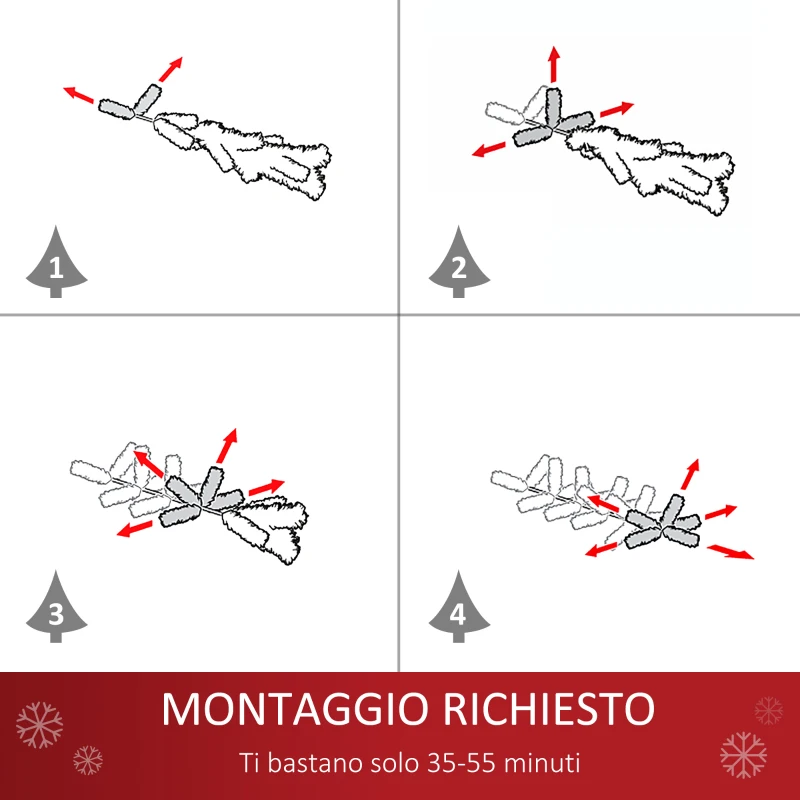 HOMCOM Albero di Natale Bianco 180cm con Addobbi e 930 Rami, Albero di Natale Innevato Artificiale in PVC