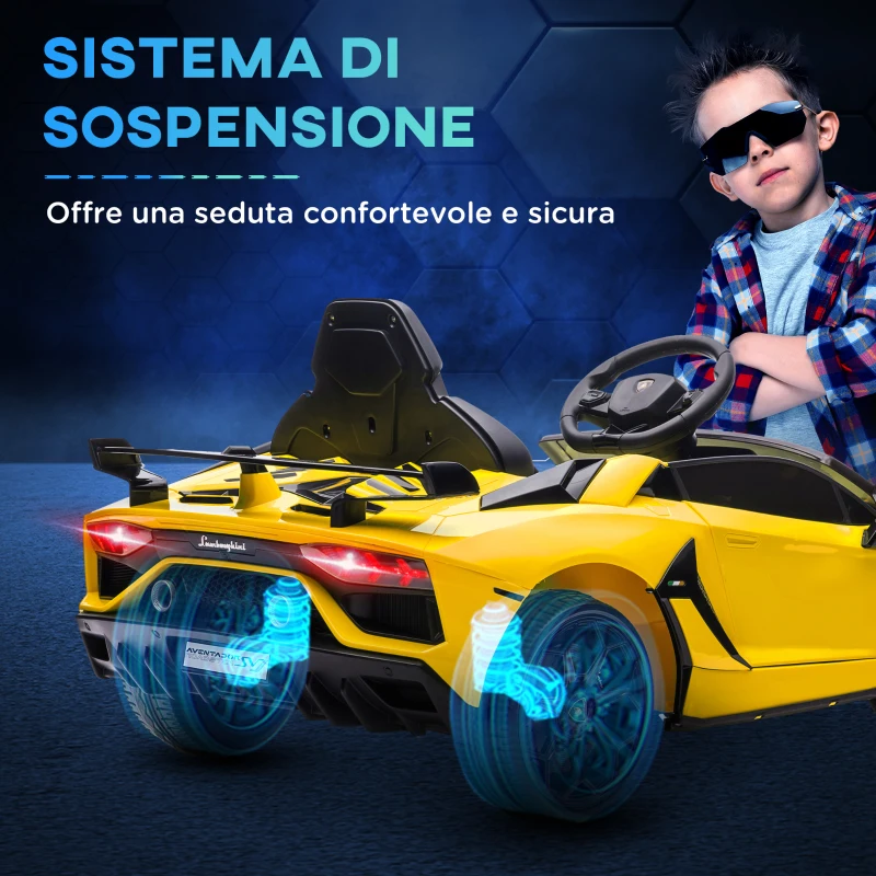 HOMCOM Macchina Elettrica per Bambini 12V con Licenza Lamborghini, Telecomando, Clacson e Musica, Giallo