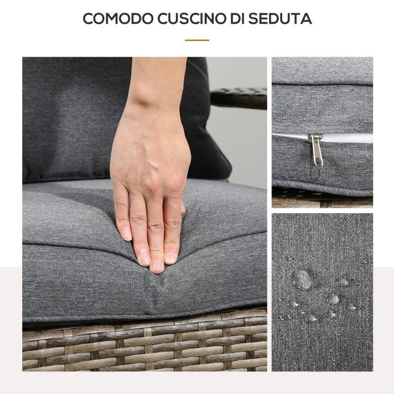 Outsunny Sedia da Giardino Adironrack con Braccioli, in Rattan e Acciaio, 64x80x90 cm, Marrone e Grigio