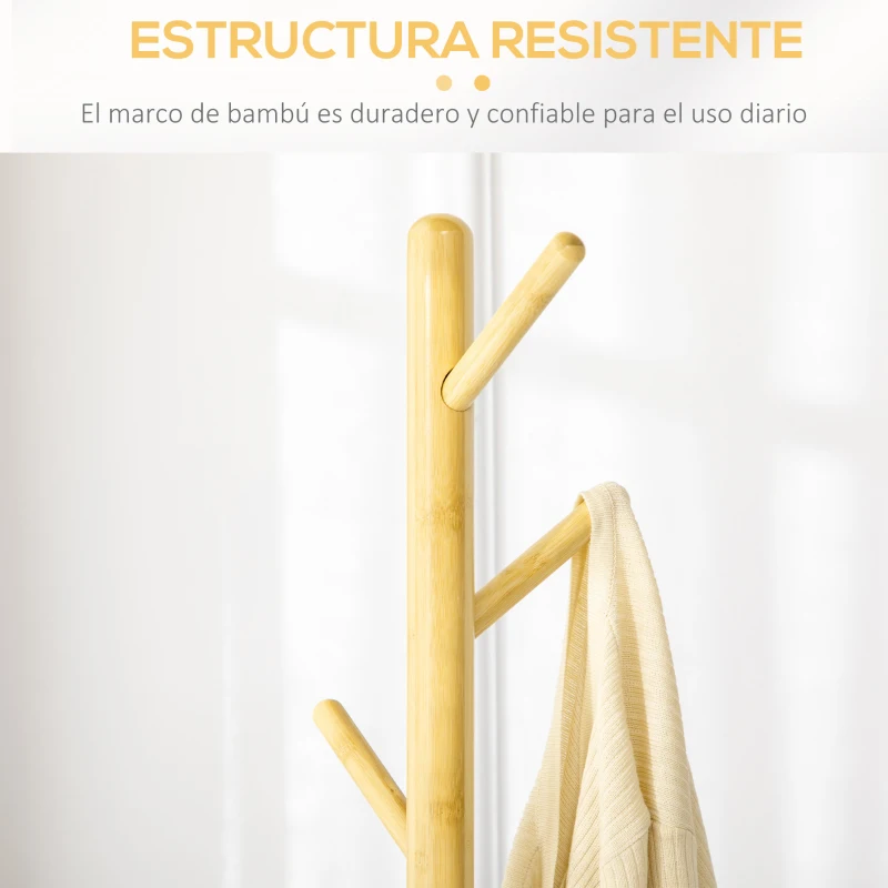 HOMCOM Perchero de Entrada Recibidor con 8 Ganchos para Colgar Ropas Bolsas en Forma de Árbol Ø37,8x175,6 cm Natural y Gris