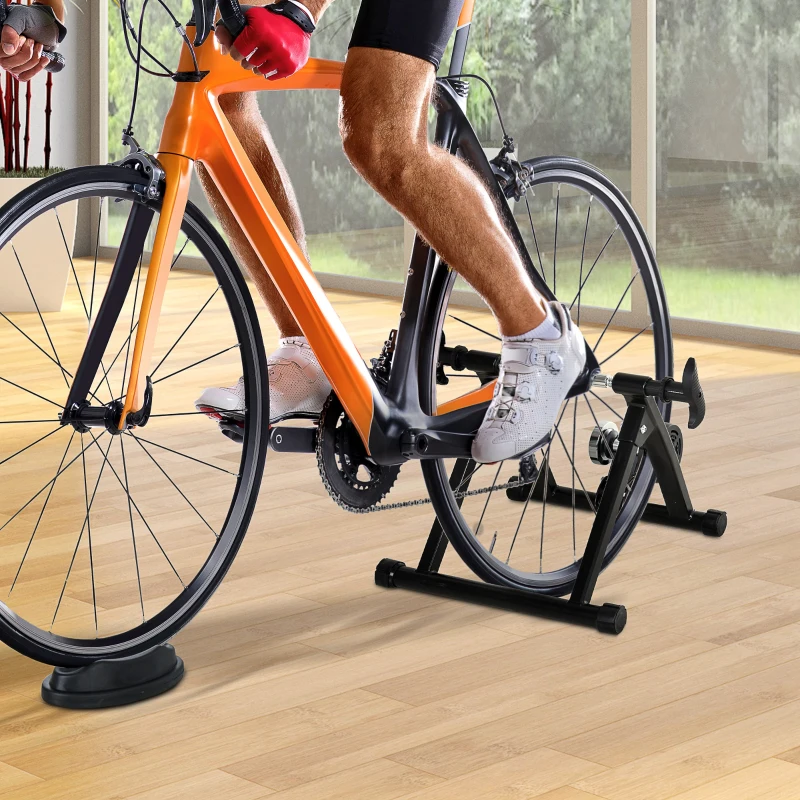 HOMCOM Rodillo de Bicicleta Plegable con Resistencia Magnética Ajustable para Ruedas de 26-28'' de interior 68x62,5x49 cm Negro