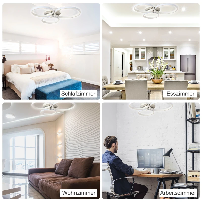 HOMCOM Deckenleuchte, modernes Design, LED-Leuchte, Silber + Weiß