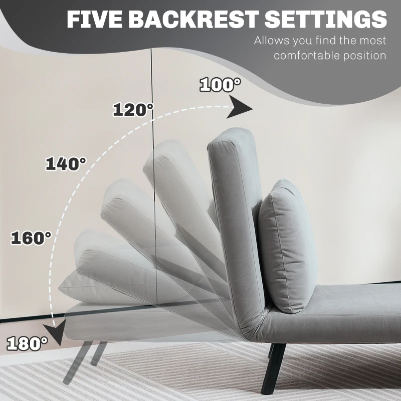 HOMCOM 4-in-1 Velvet-Feel Single Chair Bed, with Pillow - Light Grey