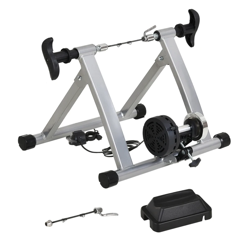 HOMCOM Home Trainer pour vélo Support entraînement vélo VTT Trainer magnétique Pliable 5 Niveaux de résistance réglable Gris métal