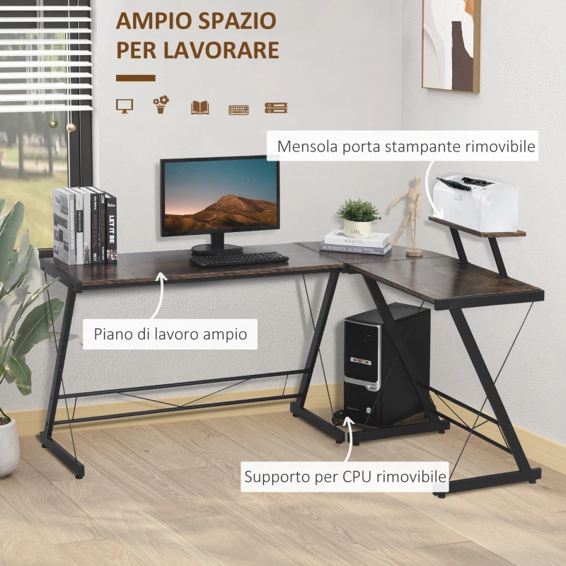 HOMCOM Scrivania Angolare Reversibile per Computer e PC in Stile Industriale, per Ufficio o Camera, in Legno 155x115x91.5cm