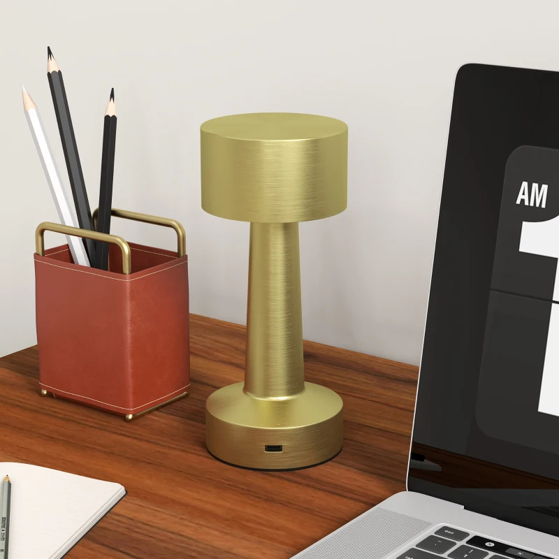 HOMCOM Tischleuchte, kabellos, wiederaufladbar, Touch-Steuerung, LED-Licht, Metallkörper, Farbe: Gold