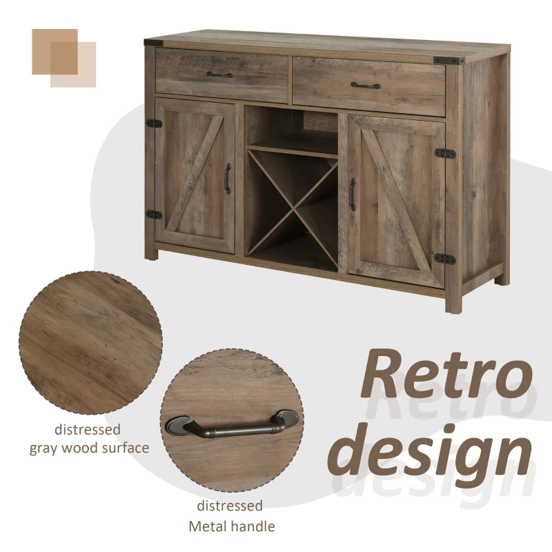 HOMCOM Freestanding Rustic Style Side Cabinet Multi-Storage w/ 2 Drawers&Cupboards Home Dining Furniture Bronze-Tone 140L x 39W x 58H cm