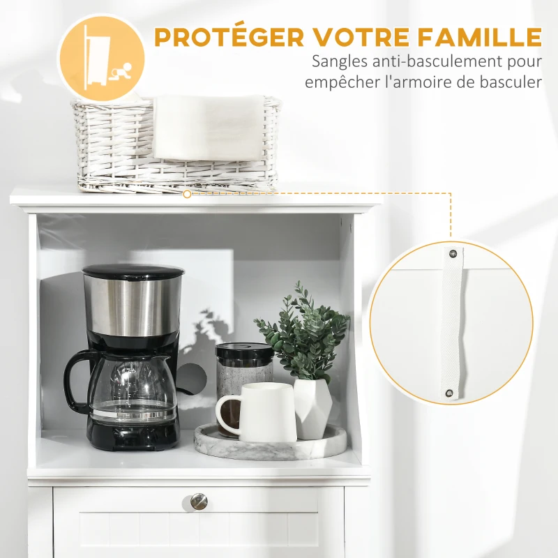 HOMCOM Meuble armoire micro-ondes pour cuisine avec 1 tiroir, 2 Portes 60 x 40 x 122,5 cm - MDF - Blanc