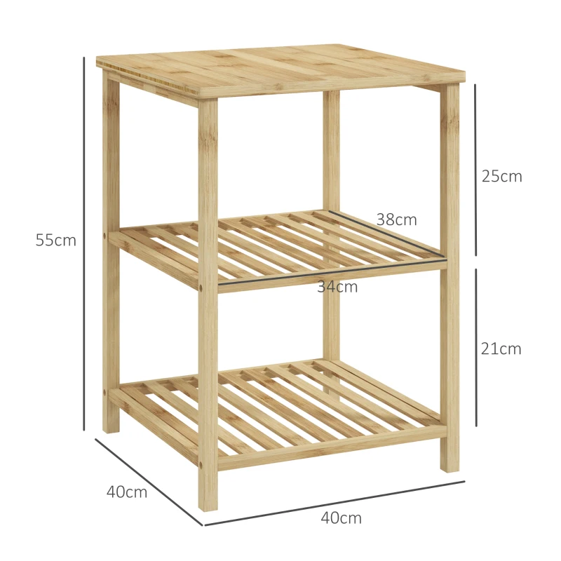HOMCOM Ensemble de 2 tables de chevet table d'appoint en bambou avec 2 étagères, style naturel, dim. 40L x 40l x 55H cm