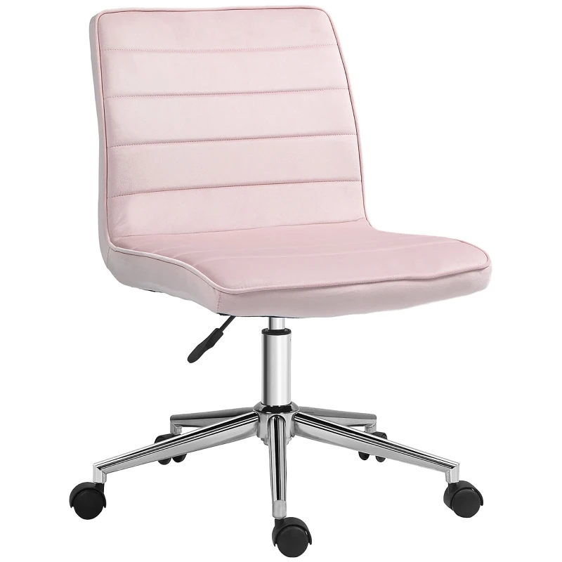 HOMCOM Bürostuhl Office-Stuhl Schreibtischstuhl, höhenverstellbar, Samtoptik, 51 cm x 64 cm x 78-88 cm, Rosa