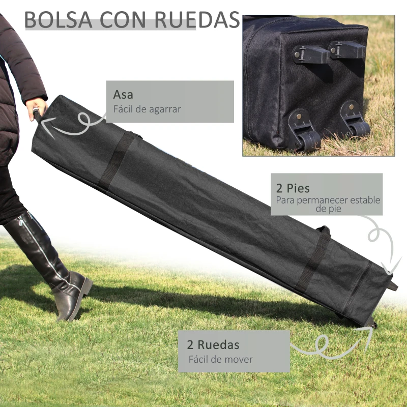 Outsunny Carpa Plegable 3x3 m con Altura Ajustable Cenador de Jardín con 4 Paredes Extraíbles de Tela Oxford 4 Ventanas y Bolsa de Transporte Impermeable Gazebo para Exterior Terraza Camping Blanco