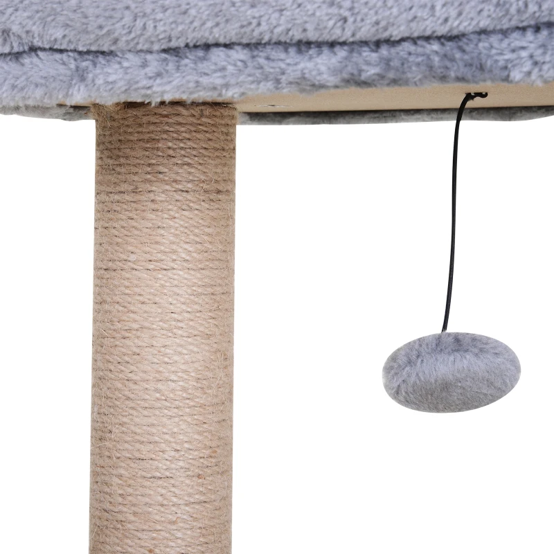 PawHut Árbol Rascador para Gatos de 92 cm Torre para Gatos Mediano con 2 Cuevas Bola Colgante y Postes para Rascar Gris