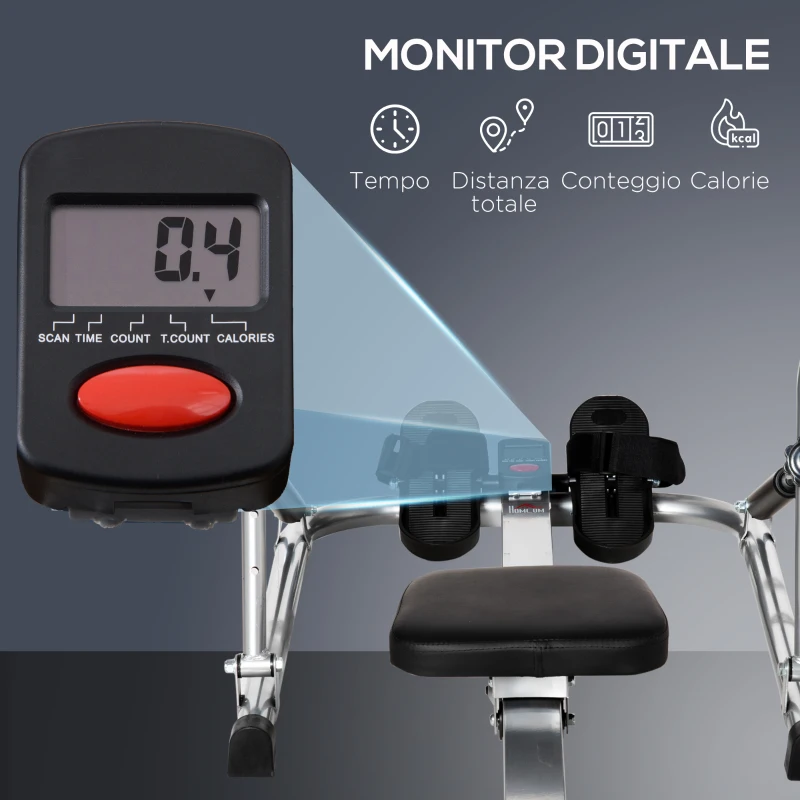 HOMCOM Vogatore Pieghevole, 4 Livelli di Resistenza e Display, Acciaio e ABS, 129x70x70 cm