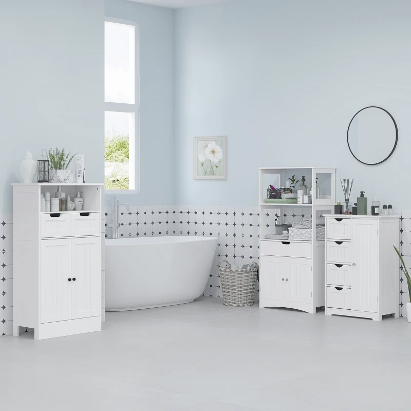 kleankin Mobile Bagno Multiuso Salvaspazio, Armadietto da Bagno con Armadietto 2 Ante, Mensola e 2 Cassetti Regolabili, 60x30x108.8cm, Bianco