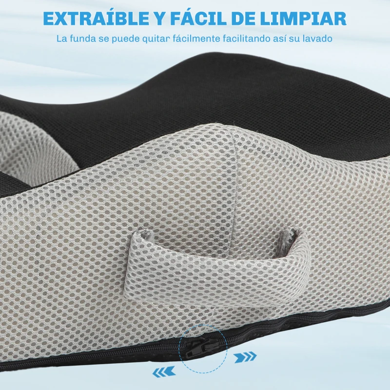 HOMCOM Cojín de Asiento de Espuma Viscoelástica con Base Antideslizante para Silla de Comedor Silla de Ruedas Negro