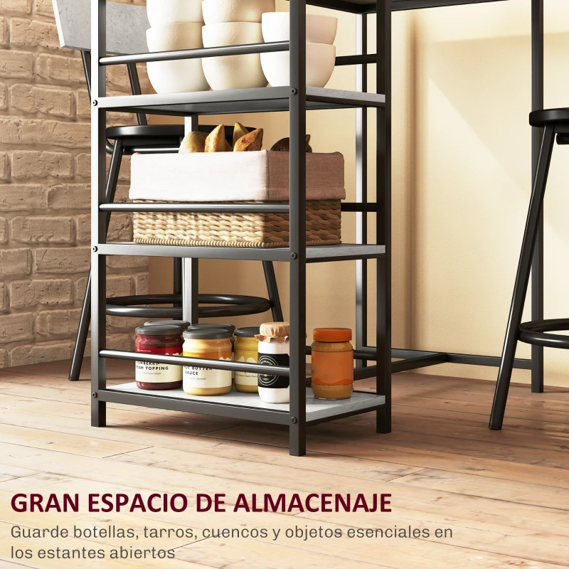 HOMCOM Conjunto de Mesa de Bar con 2 Taburetes Estantes Laterales Asiento Acolchado y Barra para Descanso de Pies Gris Oscuro