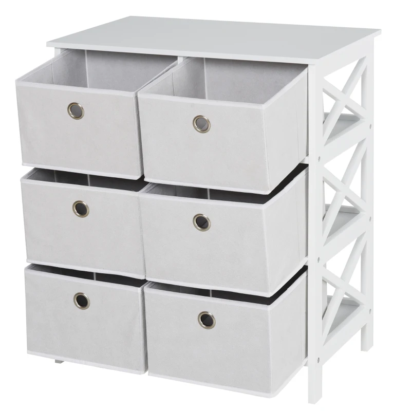 HOMCOM Meuble de rangement commode design contemporain dim. 64L x 37l x 76H cm 6 tiroirs MDF blanc non tissé gris clair