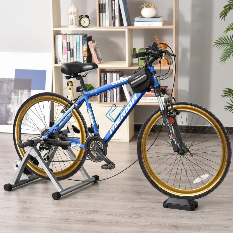 HOMCOM Home Trainer pour vélo Support entraînement vélo VTT Trainer magnétique Pliable 5 Niveaux de résistance réglable Gris métal