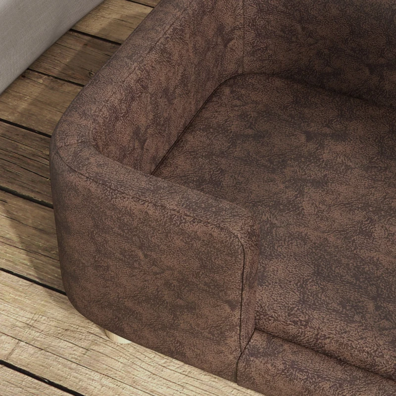 PawHut Canapé chien lit pour chien chat avec rebord coussin moelleux pieds bois massif dim. 74 x 48,5 x 31 cm revêtement micro-fibre chocolat