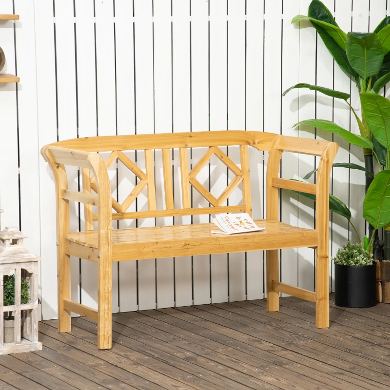 Outsunny Gartenbank im Landhausstil, wetterbeständig, Massivholz,116 cm x 53 cm x 83 cm, Natur