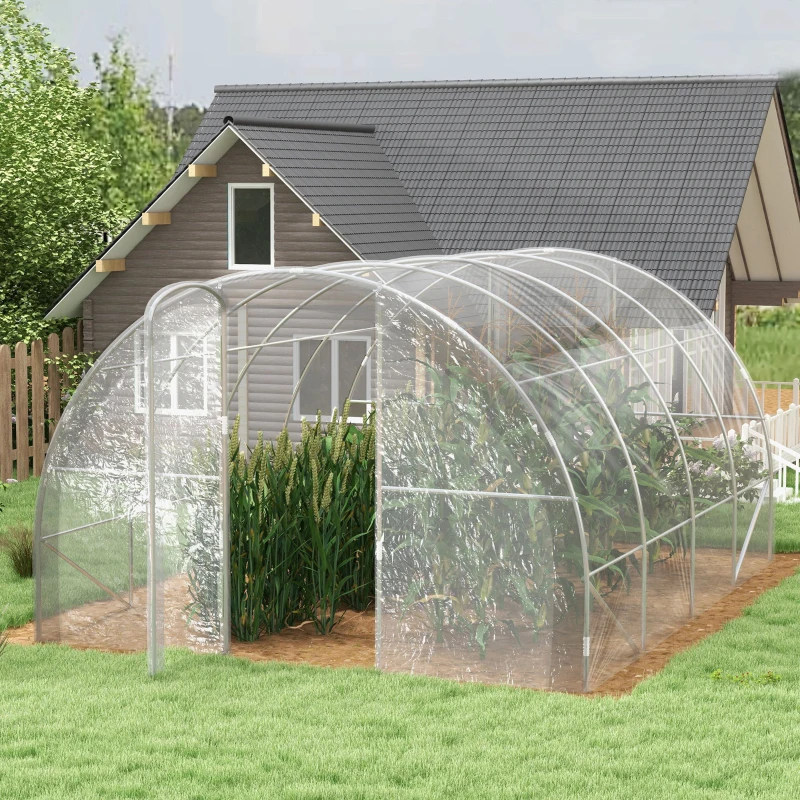 Outsunny Polytunnel Greenhouse Walk-in Grow House with PE Cover, Door and Galvanised Steel Frame, 4 x 3 x 2m, Clear