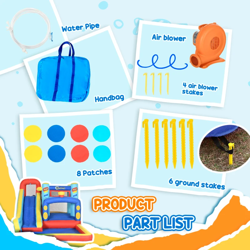 Outsunny 4-in-1 Bouncy Castle, with Slide, Trampoline, Climbing Wall, Blower, Multicoloured