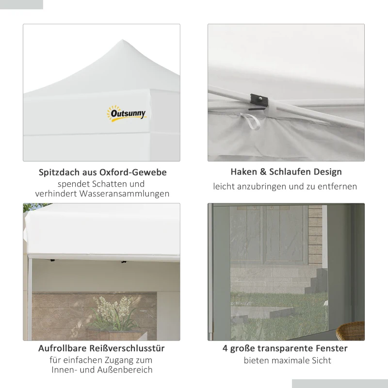 Outsunny Faltpavillon Pavillon Gartenzelt mit Seitenwänden Pop-up-Zelt wasserdicht Gartenpavillon Weiß 300 x 300 x 320 cm